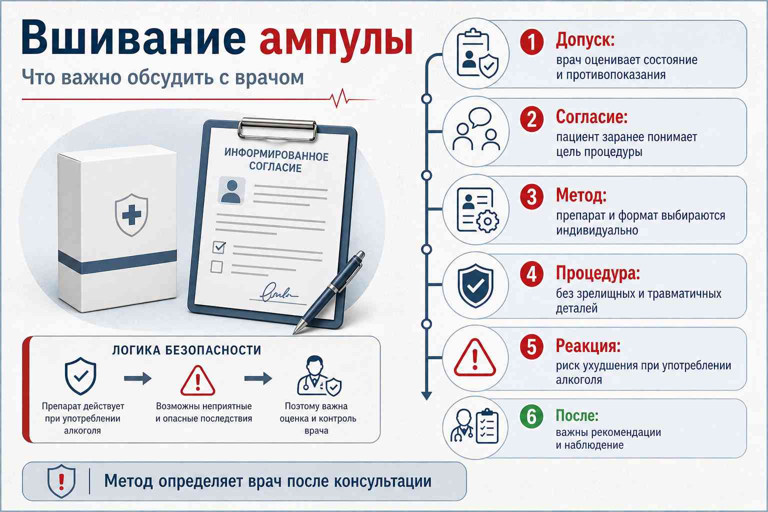 Инфографика объясняет этапы вшивания ампулы